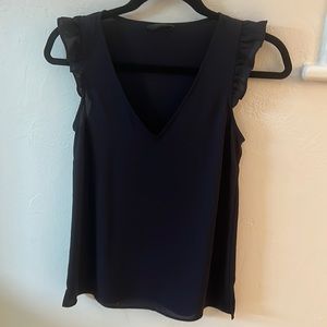 J. Crew Navy V-Neck Sleeveless Top with Ruffle Cap Sleeves Size 0